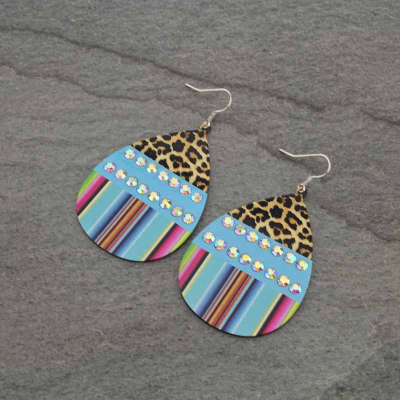 Leopard with Serape Teardrop Fish Hook Earrings