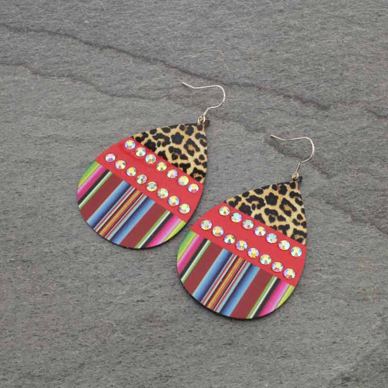 Leopard with Serape Teardrop Fish Hook Earrings