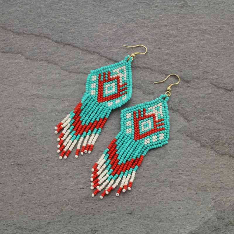 Aztec Pattern Seed Bead Fish Hook Earrings
