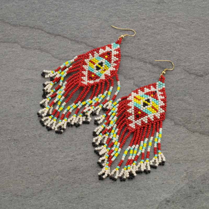 Aztec Pattern Seed Bead Fish Hook Earrings