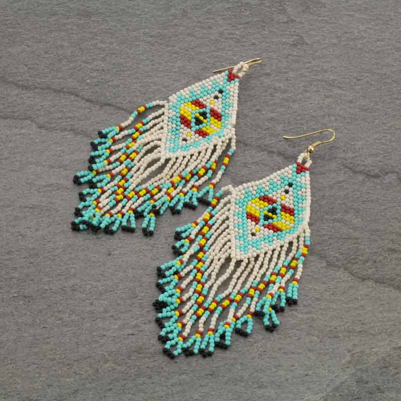 Aztec Pattern Seed Bead Fish Hook Earrings