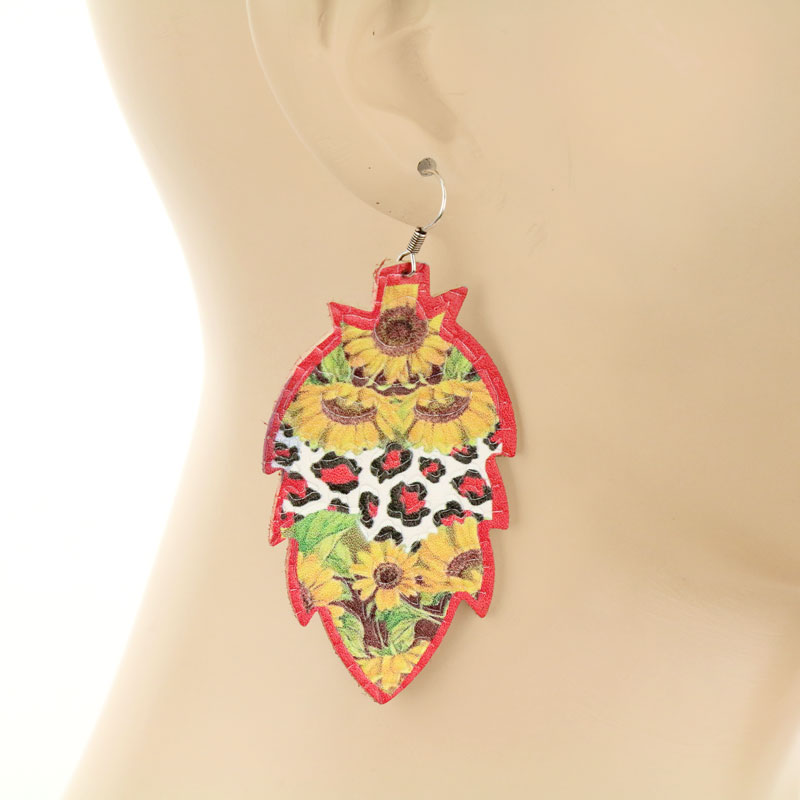 Sunflower Cactus Leather Fish Hook Earrings - Image 2