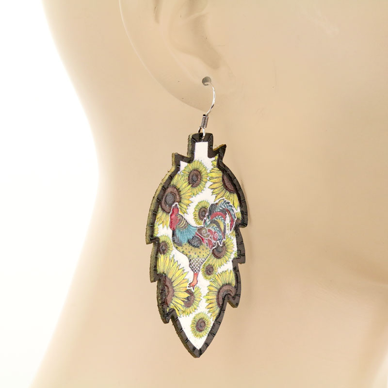 Sunflower Cactus Leather Fish Hook Earrings - Image 2