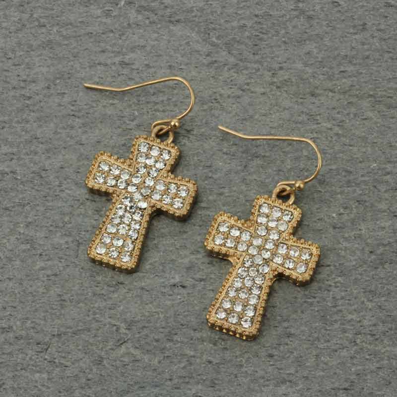 Cross Rhinestone Hook Earrings