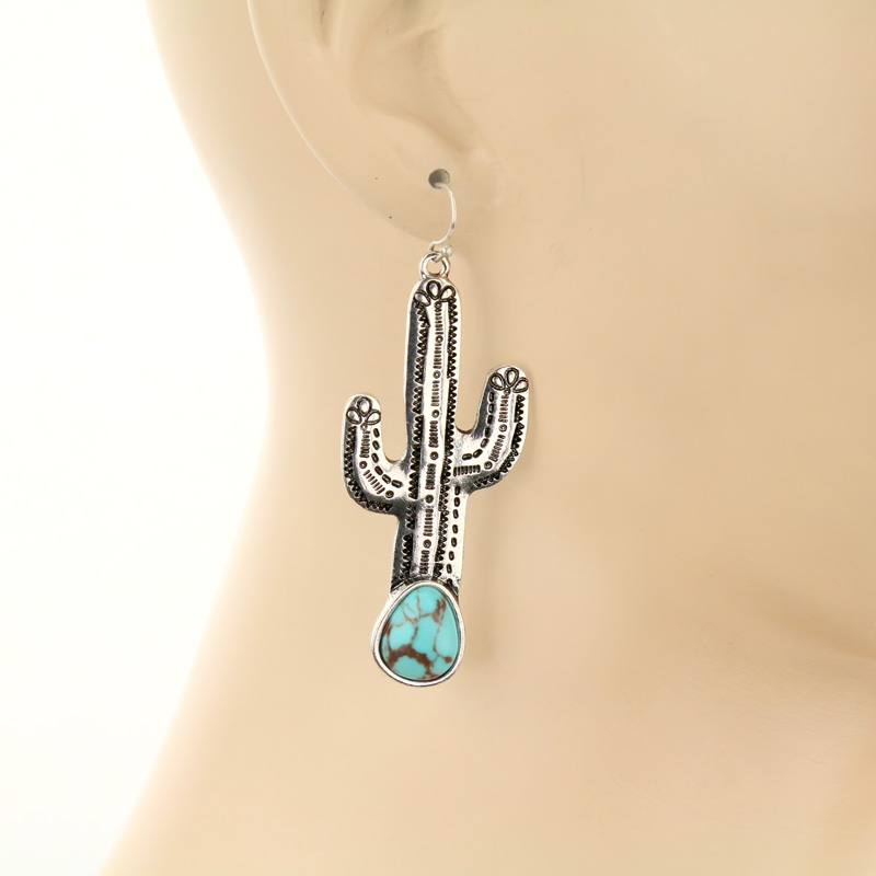 Western Cactus Fish Hook Earrings - Image 2