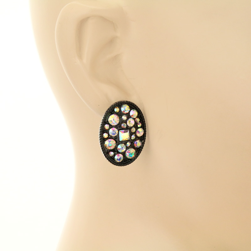 Oval Stone Post Earrings - Image 2