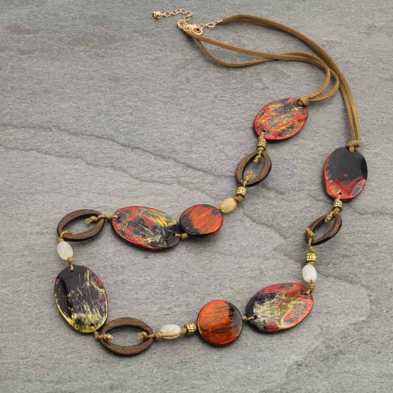 Acrylic Bead with Wood Necklace