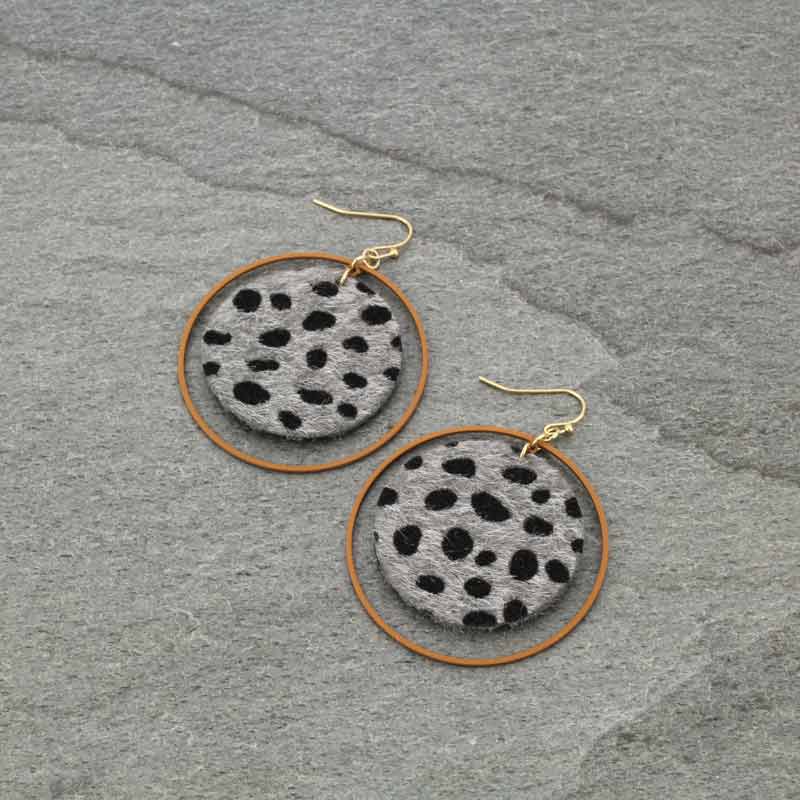 Leopard with Metal Round Fish Hook Earrings