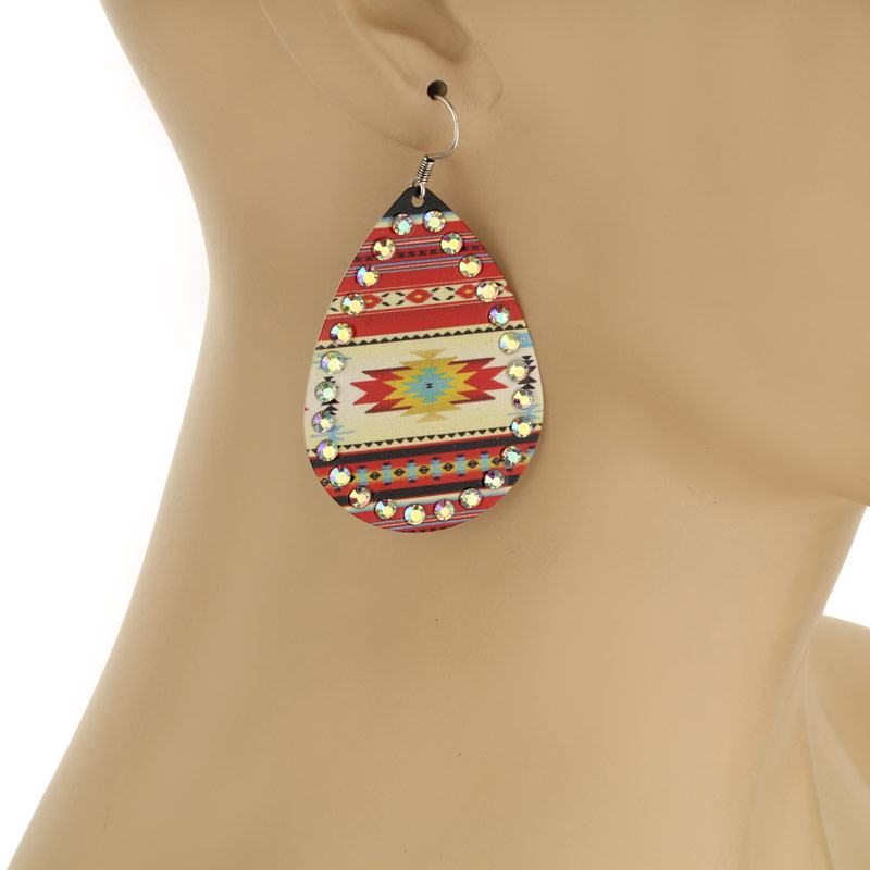 Aztec Pattern Teardrop Fish Hook Earrings - Image 2