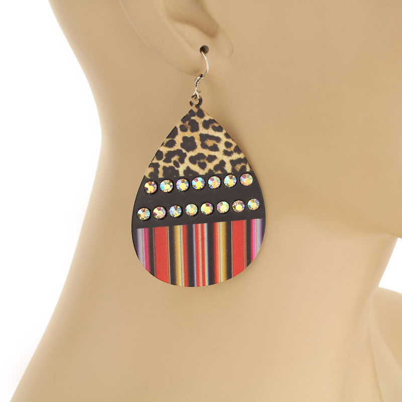 Leopard with Serape Teardrop Fish Hook Earrings - Image 2