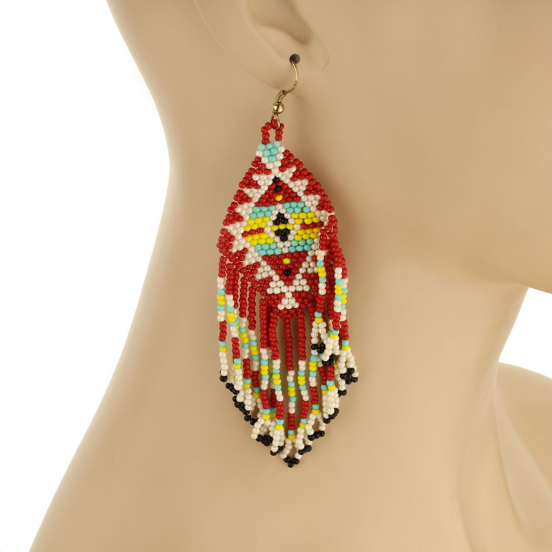 Aztec Pattern Seed Bead Fish Hook Earrings - Image 2