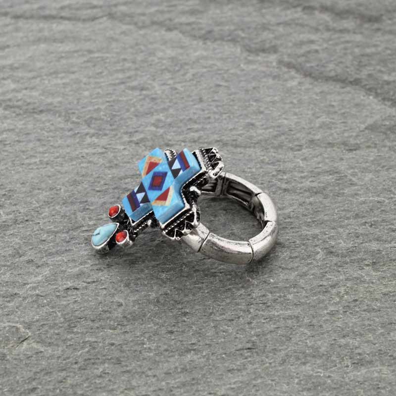 Western TQ Navajo Style Cross Print Stretch Ring - Image 2