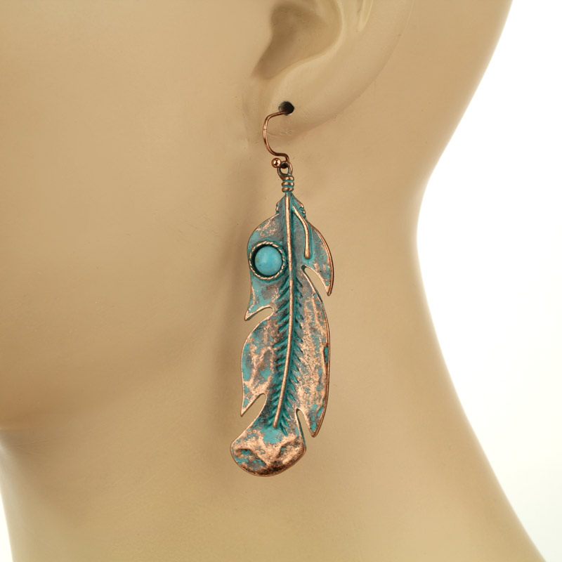 Western Feather Fish Hook Earrings - Image 2