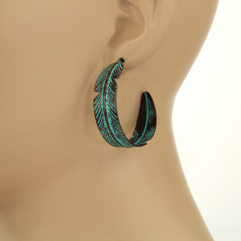Western Feather Hoop Earrings - Image 2
