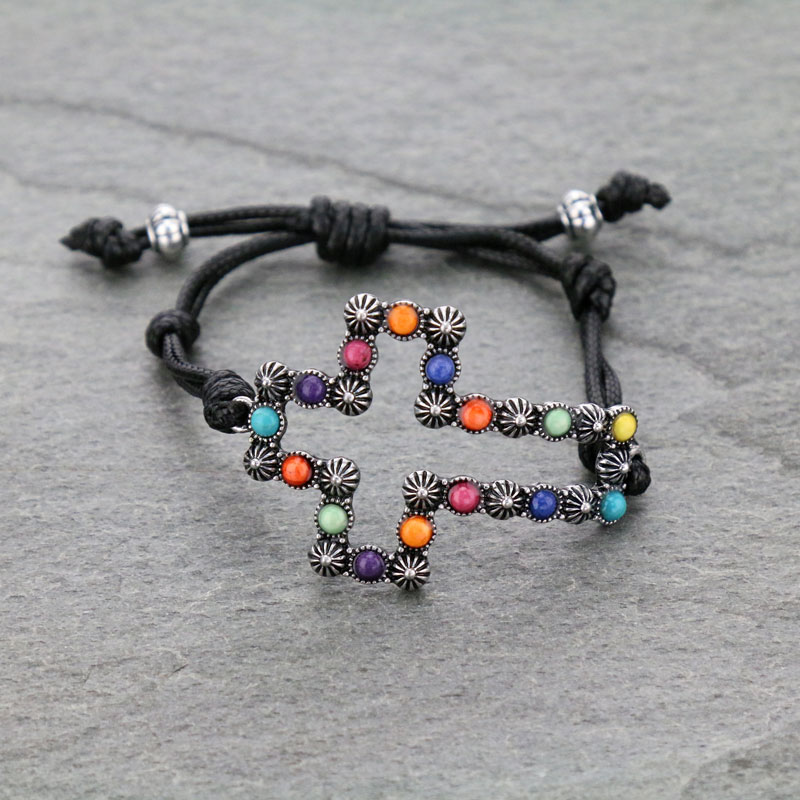 Western Cross Leather Adjustable Bracelet