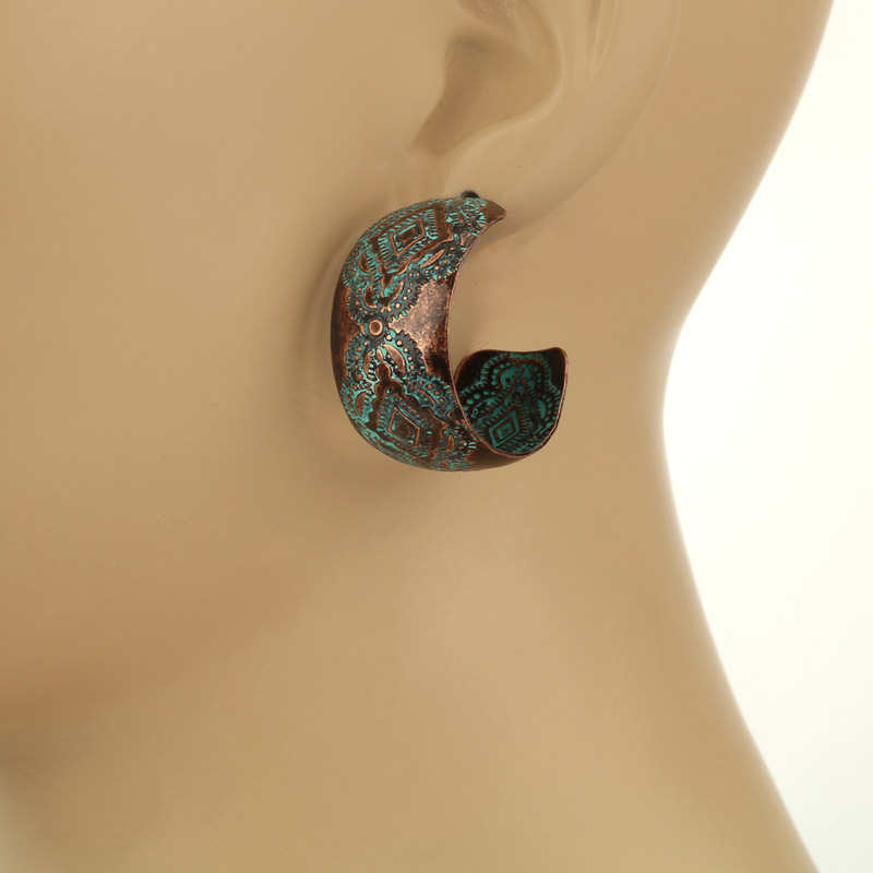 Western Navajo Style Texture Hoop Earrings - Image 2