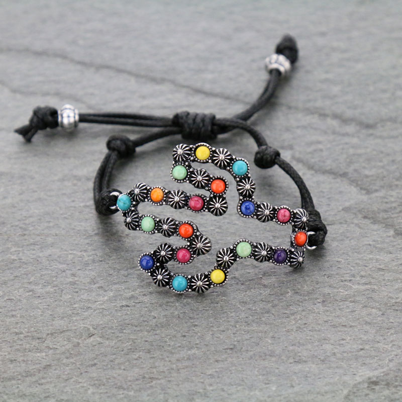 Western Cactus Leather Adjustable Bracelet