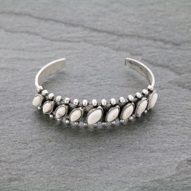 Natural White Stone "C" Cuff Bracelet