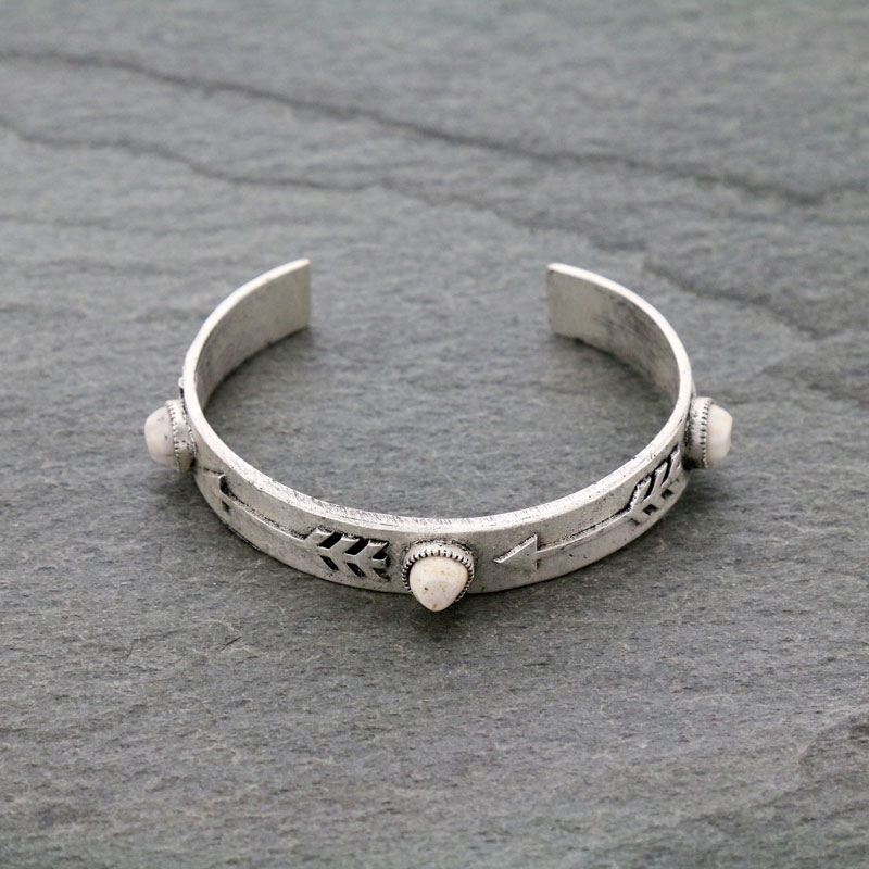 Arrowhead Natural White Stone "C" Cuff Bracelet