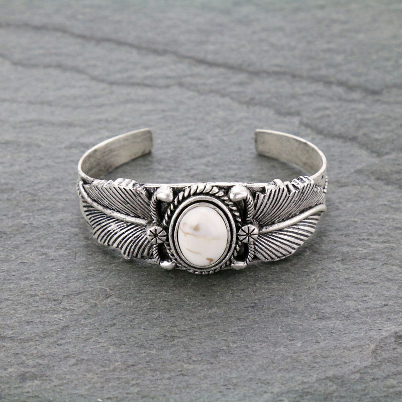 Natural White Stone "C" Cuff Bracelet
