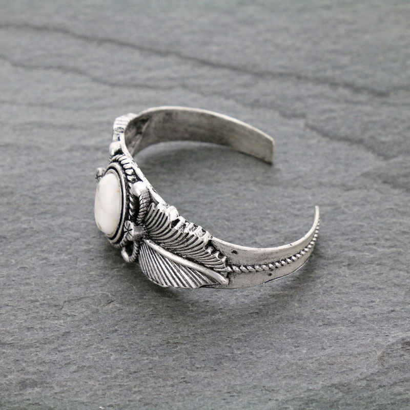 Natural White Stone "C" Cuff Bracelet - Image 2