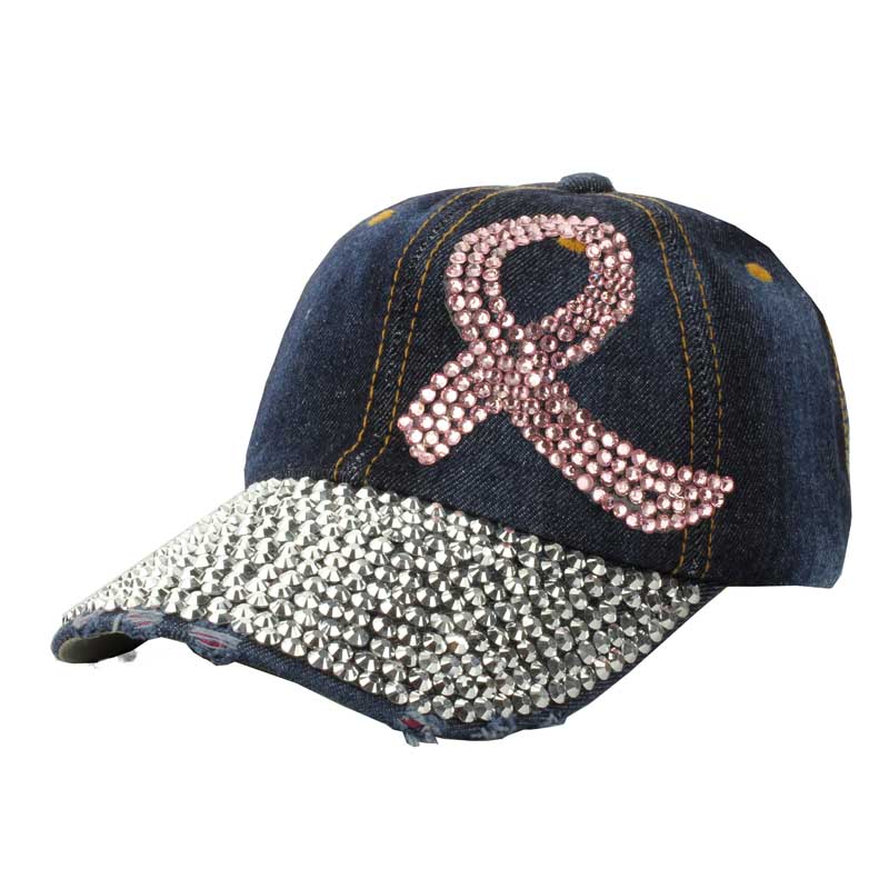 Rhinestone Pink Ribbon Cap