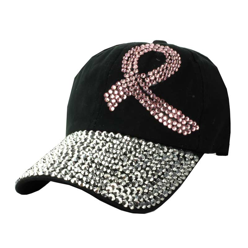Rhinestone Pink Ribbon Cap