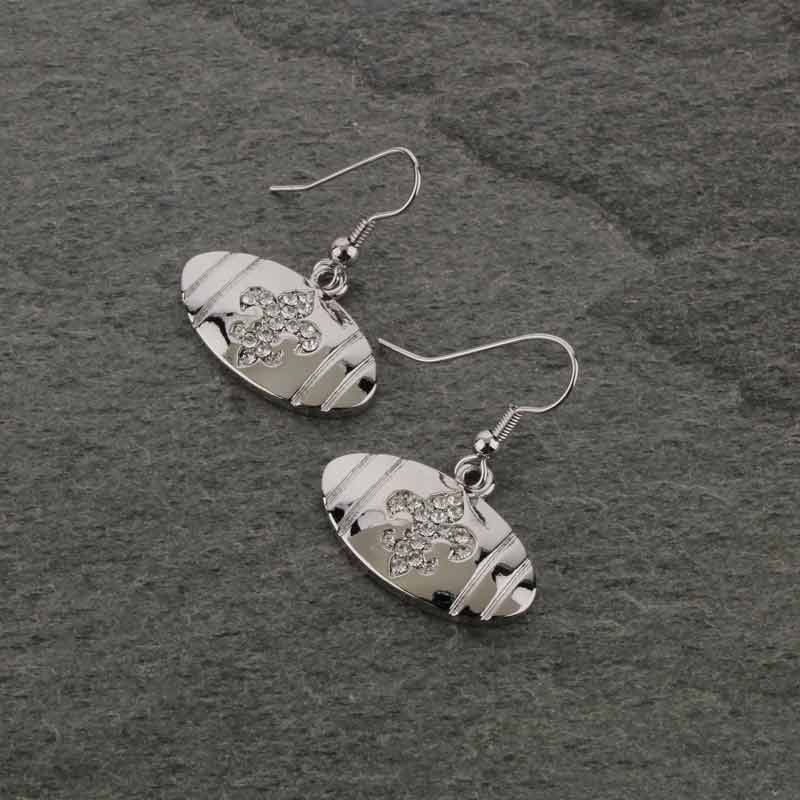 FLEUR DE LIS "FOOTBALL" RHINESTONE EARRINGS