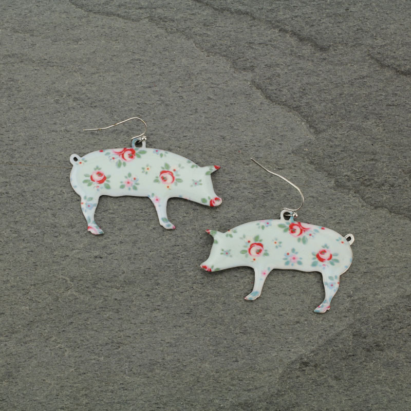 Large Pig Floral Fish Hook Earrings