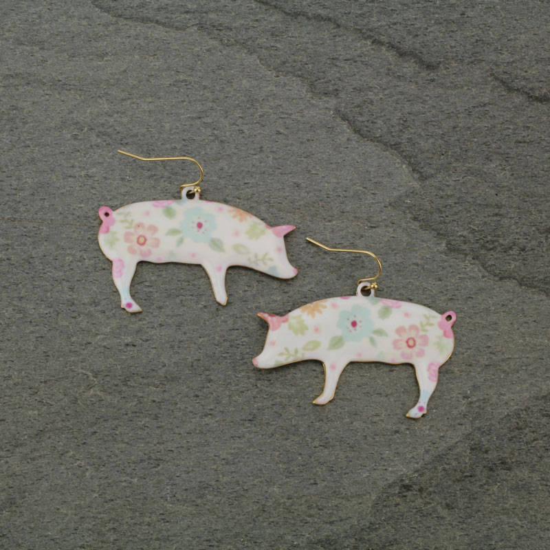 Large Pig Floral Fish Hook Earrings