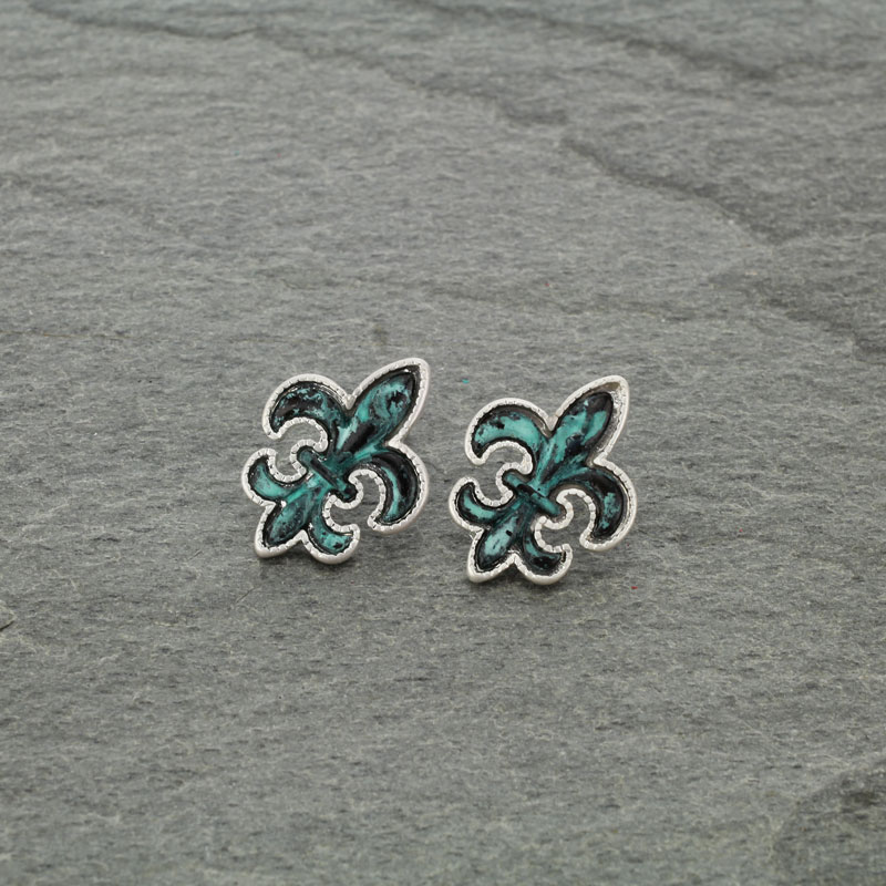 Crux Two Tone Fleur De Lis Post Earrings