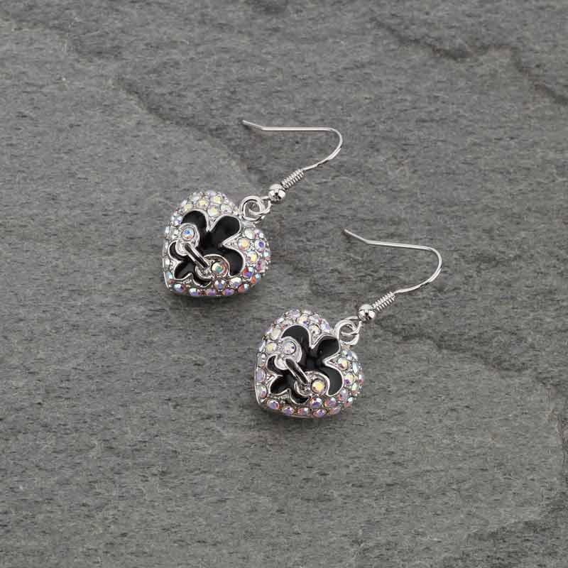 Fleur De Lis "Heart" Rhinestone Earrings