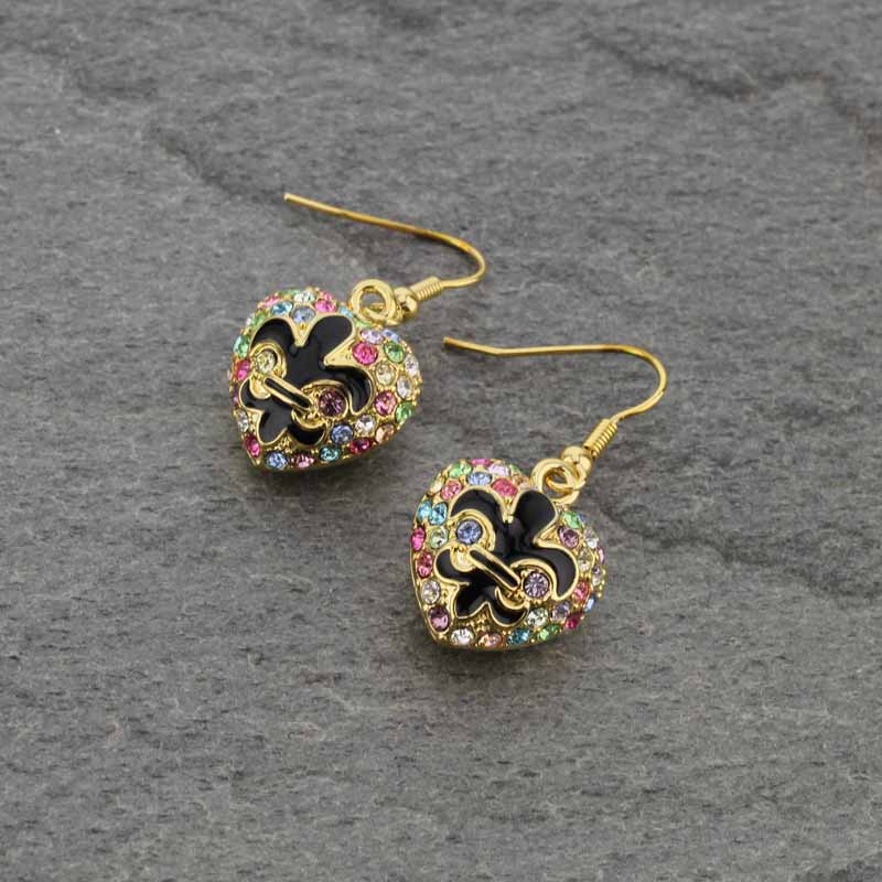 Fleur De Lis "Heart" Rhinestone Earrings