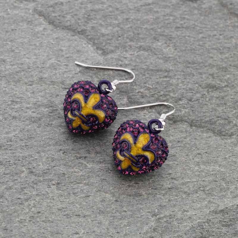 Fleur De Lis "Heart" Rhinestone Earrings