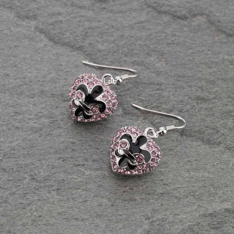 Fleur De Lis "Heart" Rhinestone Earrings