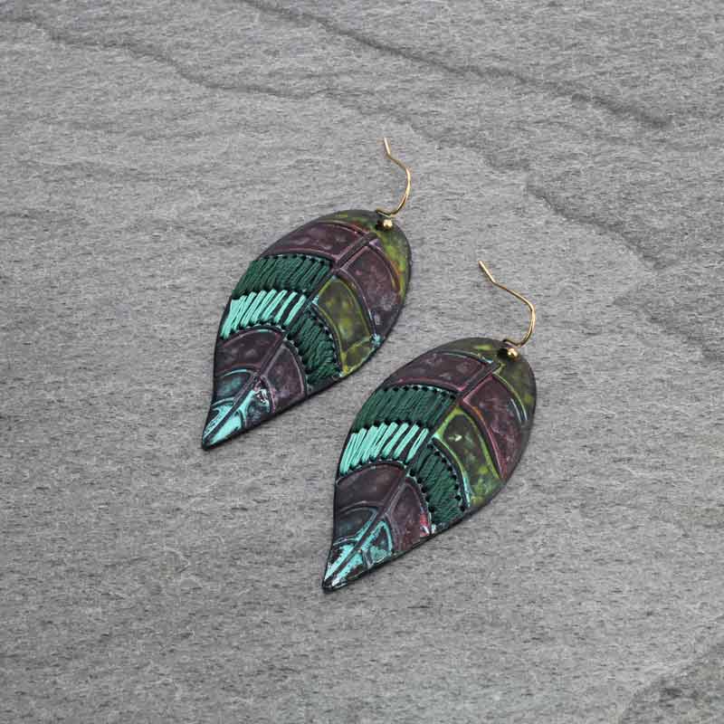 Thread Leaf Fish Hook Earrings