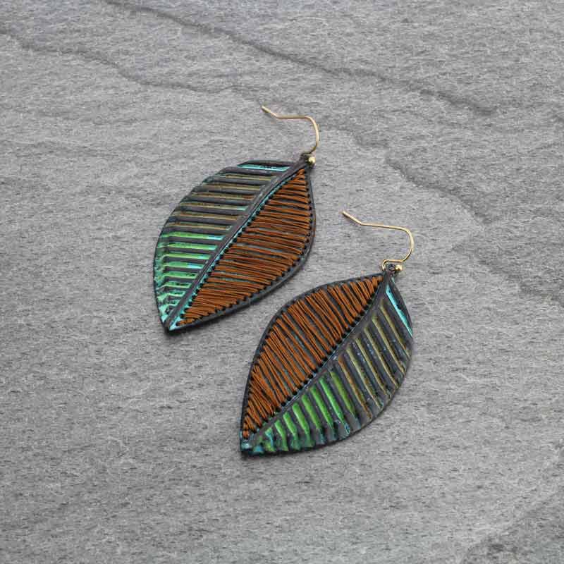Thread Leaf Fish Hook Earrings