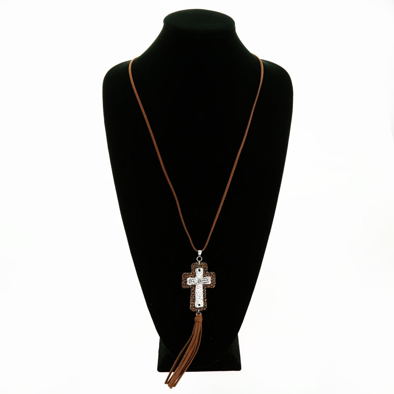 Western Cross with Leather Necklace - Image 2