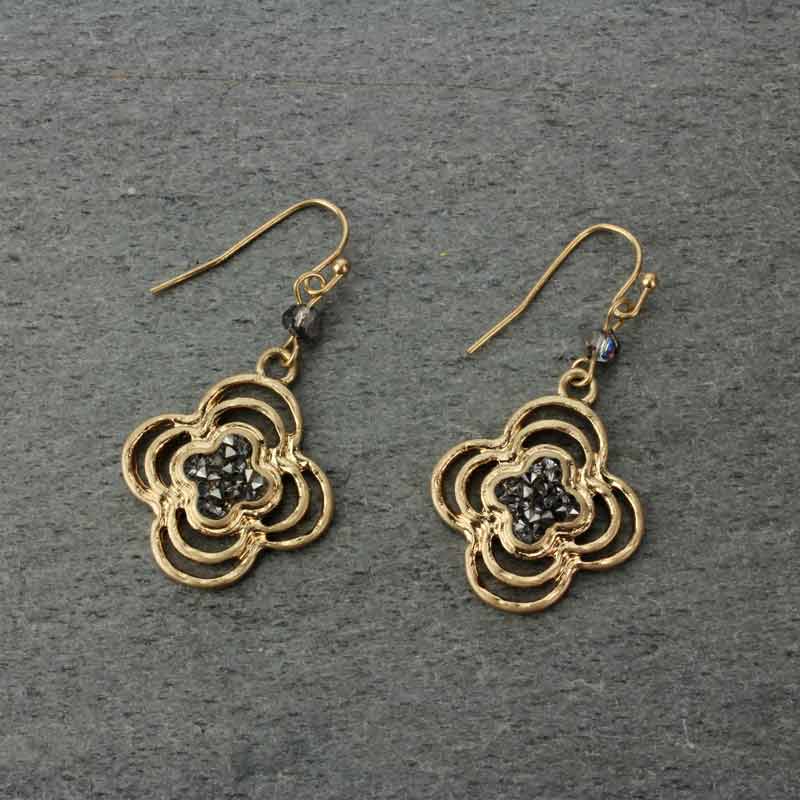 Flower Stone Fish Hook Earrings