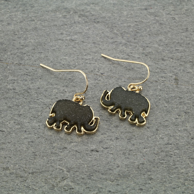Druzy Animal "Elephant" Fish Hook Earrings