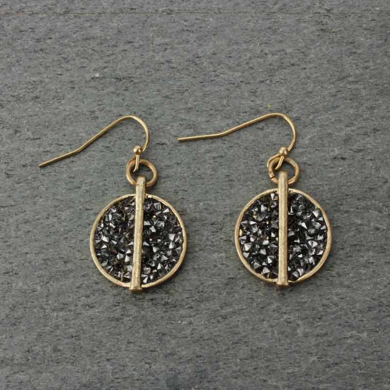 Circle Stone Fish Hook Earrings