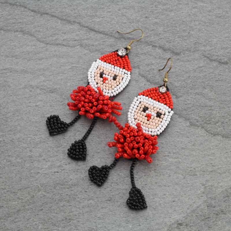 Seed Beads Christmas Santa Fish Hook Earrings