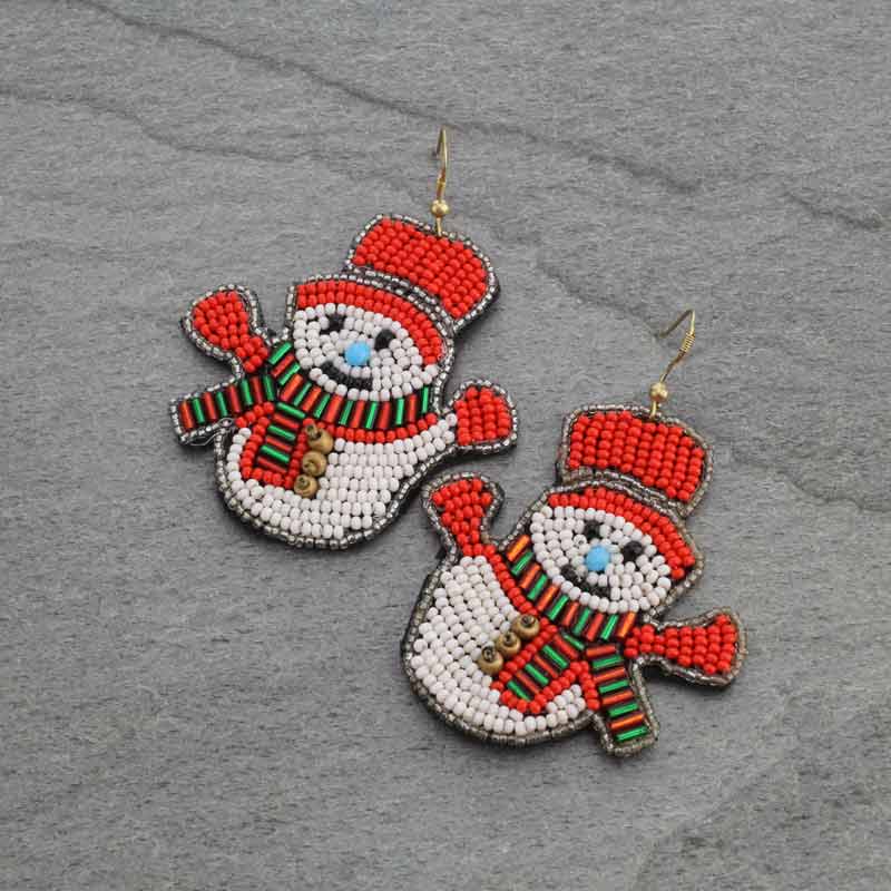Seed Beads Christmas Snowman Fish Hook Earrings