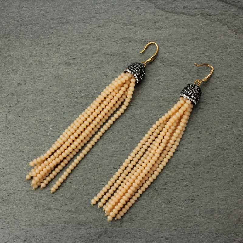 Glass Bead Tassel Fish Hook Earrings
