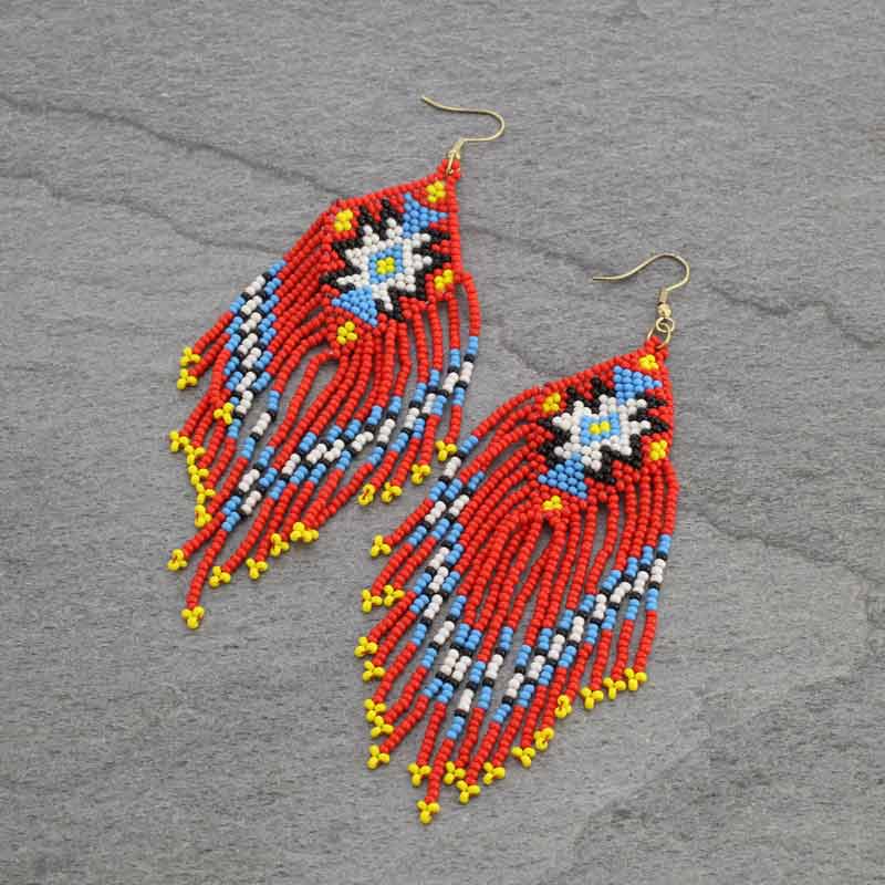 Aztec Pattern Seed Bead Fish Hook Earrings