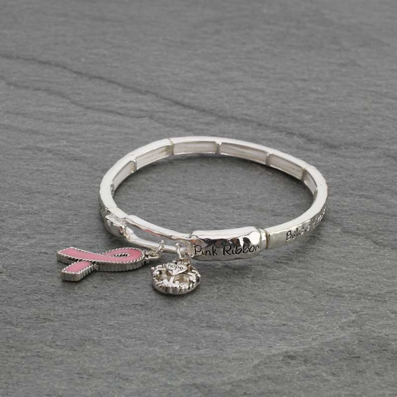 Pink Ribbon with Message Stretch Bracelet
