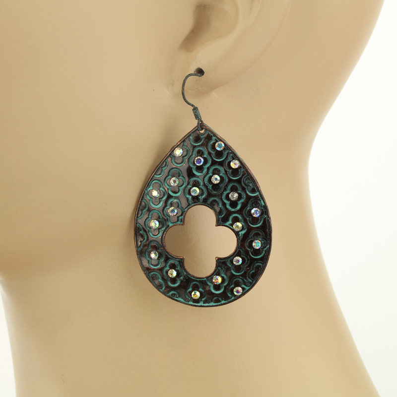 Quatrefoil Teardrop Fish Hook Earrings - Image 2