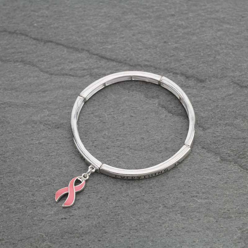 Pink Ribbon with Message Stretch Bracelet