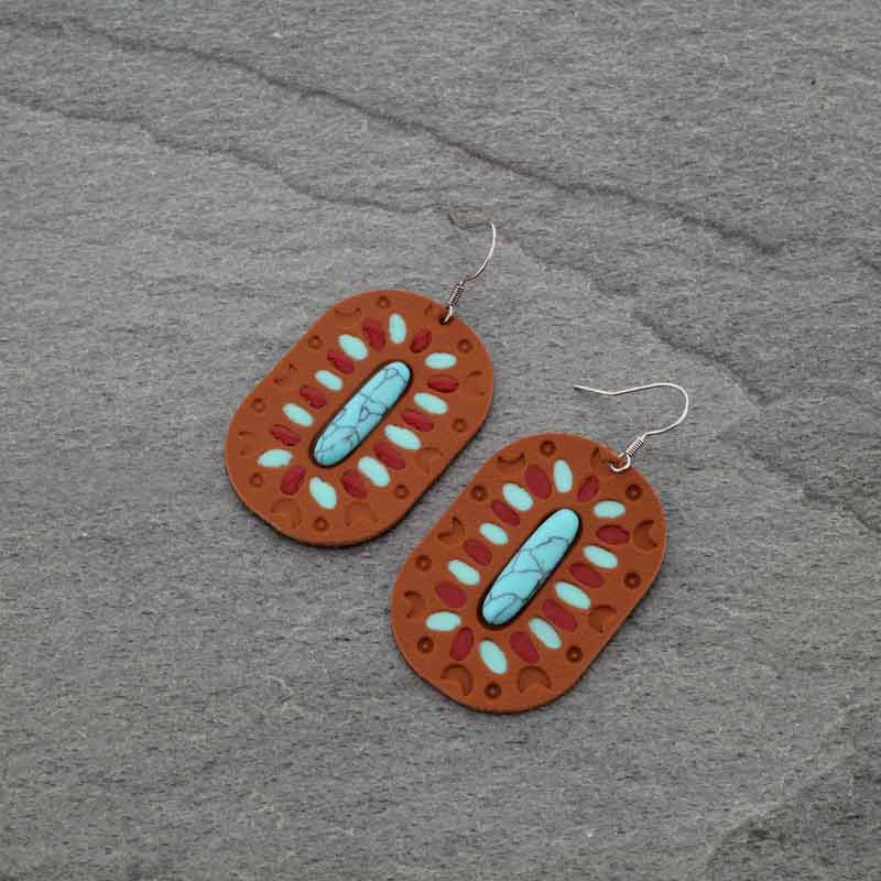 Concho Leather Fish Hook Earrings