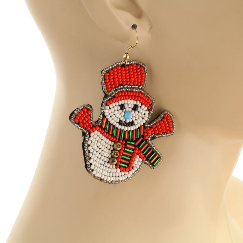 Seed Beads Christmas Snowman Fish Hook Earrings - Image 2